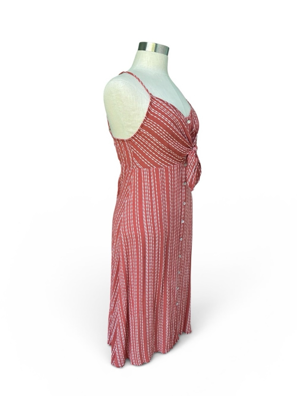 American Threads Boho Rust-White Striped Tie-Front Dress - Picture 7 of 9